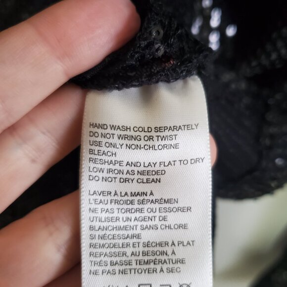 FREE PEOPLE Sequin Shirtee Button Up Blouse Top Ruched Sheer Black Women's Large - Picture 10 of 12